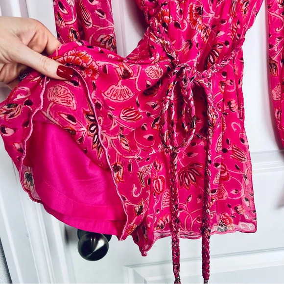 Hemant and Nandita Nara Tulip Pink Floral Romper Playsuit Long Sleeve.over-Up XS - Picture 11 of 14